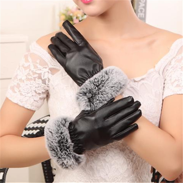 SZ60071-3 Womens Winter Touchscreen PU Leather Gloves Thermal Lining Mittens